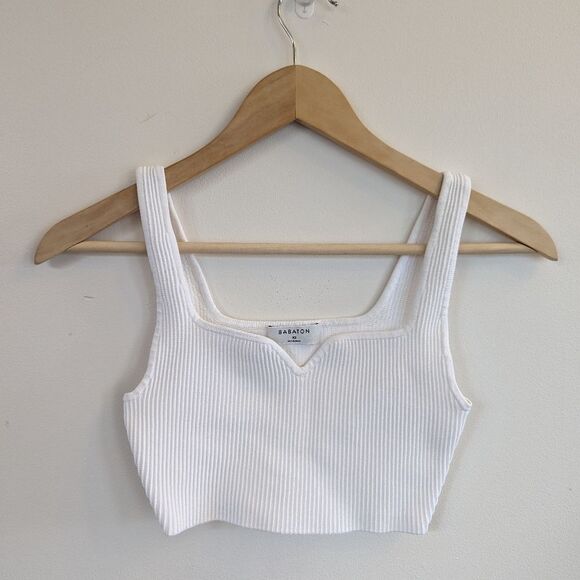 Aritzia Tops - Aritzia Babaton Estelle Sculpt Knit Crop Top Matte Pearl White Size XS